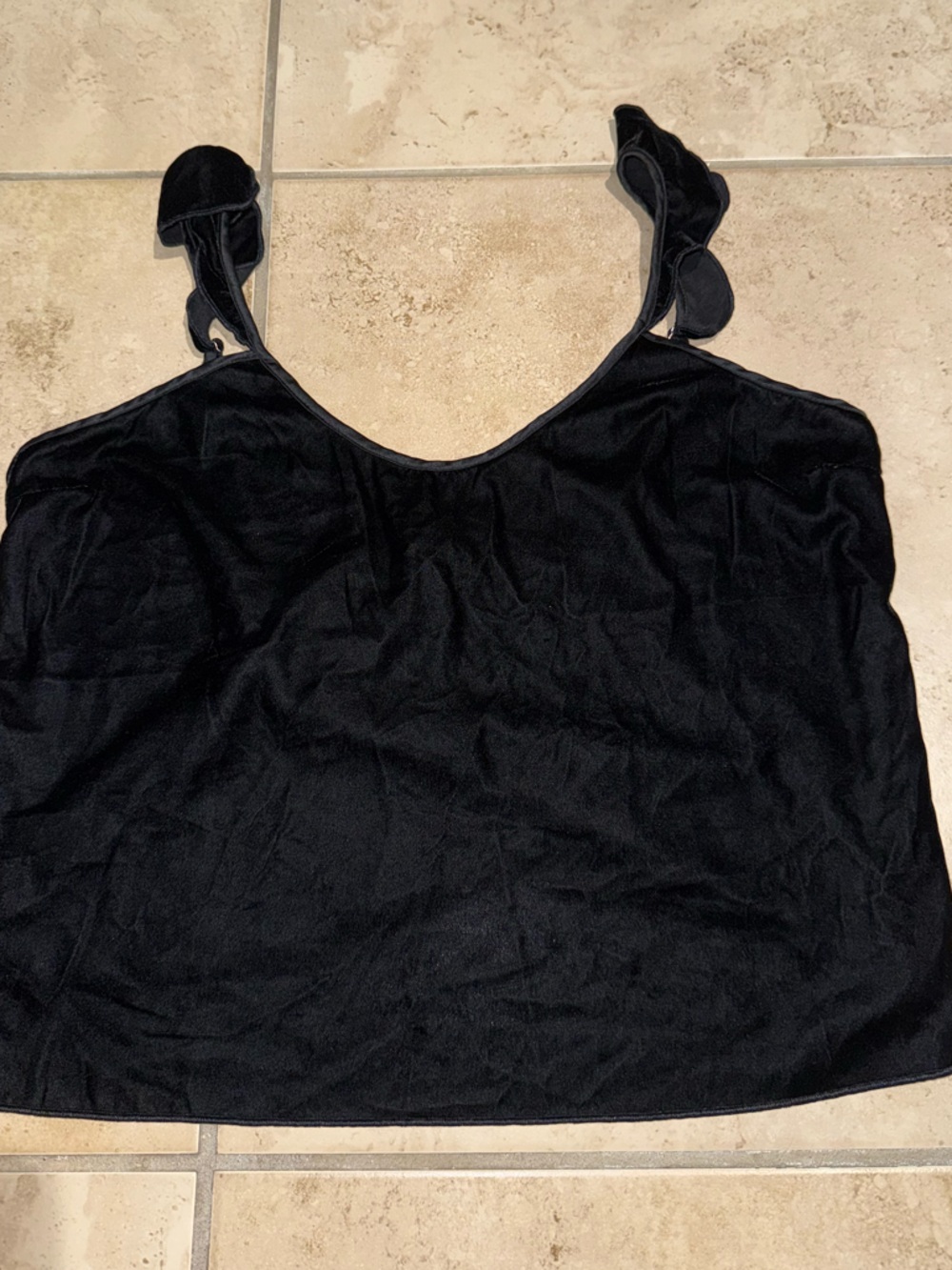 Victoria Secret Black Velvet Ruffle-Strap Tank Top
